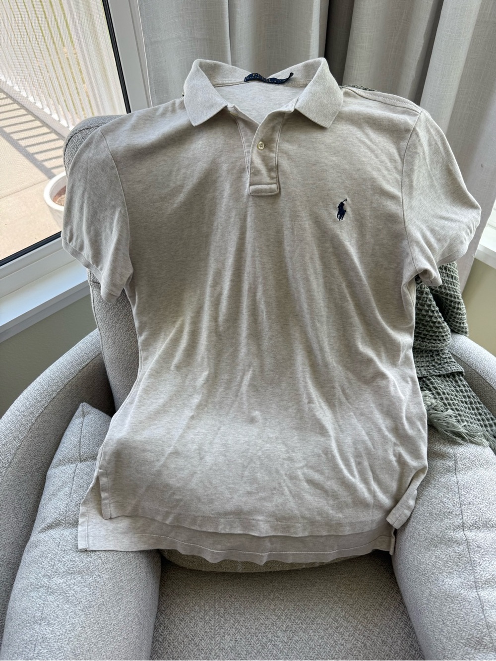 Ralph Lauren Men's Light Beige Polo with Navy Pony
